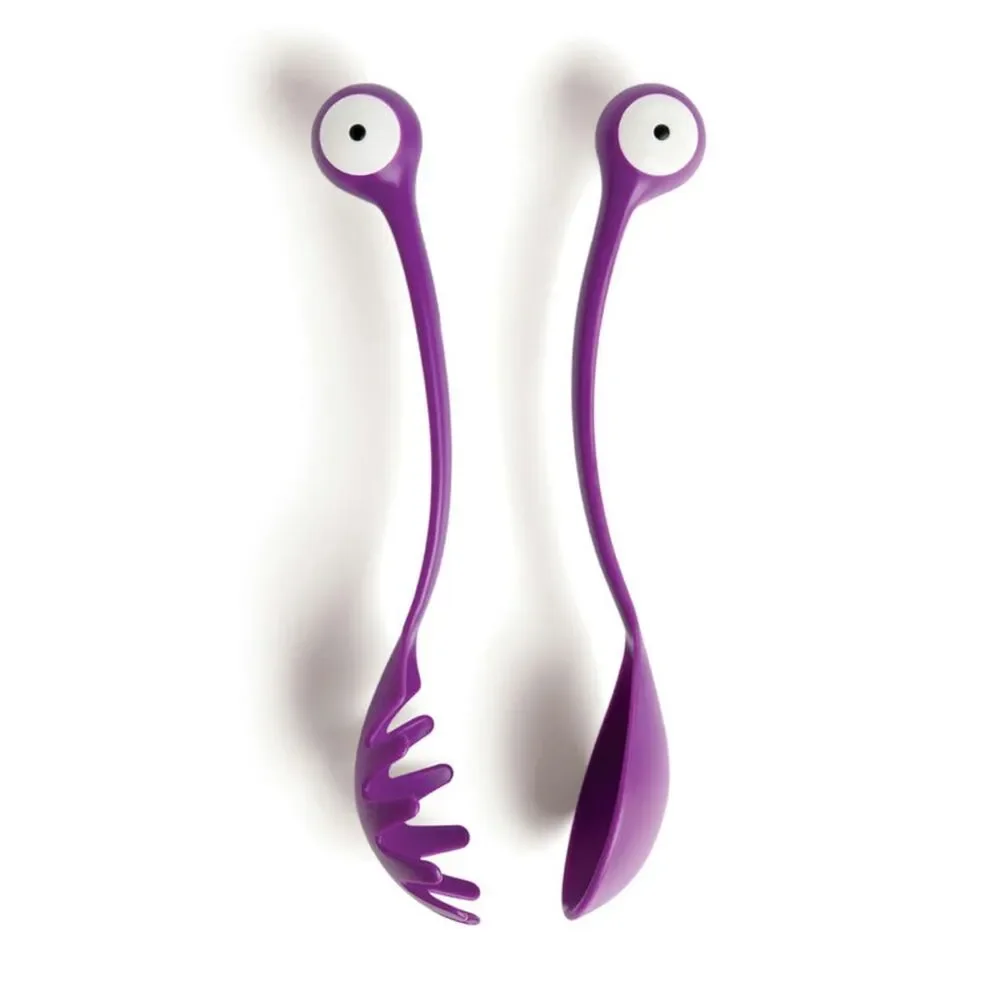 OTOTO Purple Pasta Monster Slotted Spoon & Fork Servers